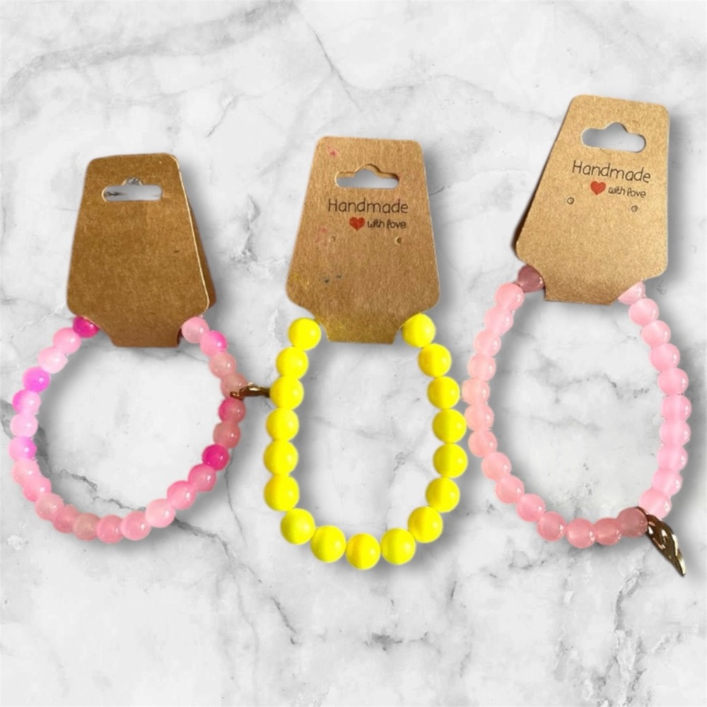 5/$25 sale Handmade 3pc Bracelet set - stretchy two pink and one yellow new